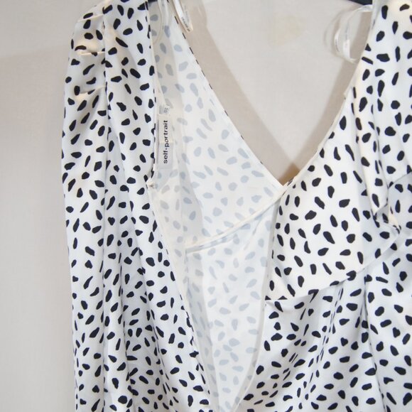 Self-Portrait White Black Dalmatian Print Long Sleeve V-Neck Premium Designer - Picture 3 of 8
